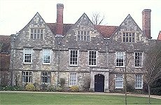 No. 9. 'Church House' -17 th Century  3-storey. Three-gabled stone building. Old tile roof. 8-light mullioned and transomed window in each gable. Gothic porch added circa 1840. Good chimneys. Georgian staircase.