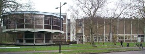 20th Century School of Art. Attractive circular concrete and glass library and gallery building. Built in 1960's. Imaginatively sited on, and surrounded by, a moat. The North side exploits fine views of stretches of the River Itchen.   SU 484 298