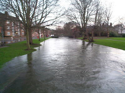 Looking downstream to the second footbridge