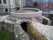 13th Century Round Tower of the original Castle. The sally port in the foreground is built into the thickness of the Castle Wall.