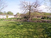 Part of the walled Garden with pond and fountains.